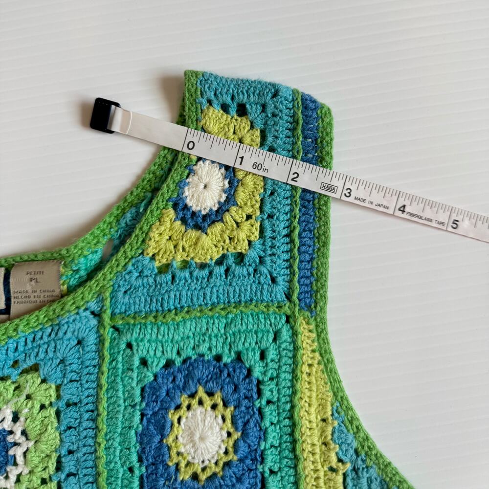 Sigrid Olsen Crochet Tank Top L Granny Square Boho Linen Cotton Cropped Petite - Picture 7 of 12
